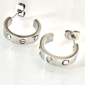Small Screw Hoop Zirconia Earrings